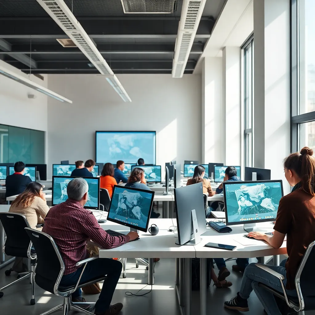 Clase de desarrollo visual 3D en una universidad española