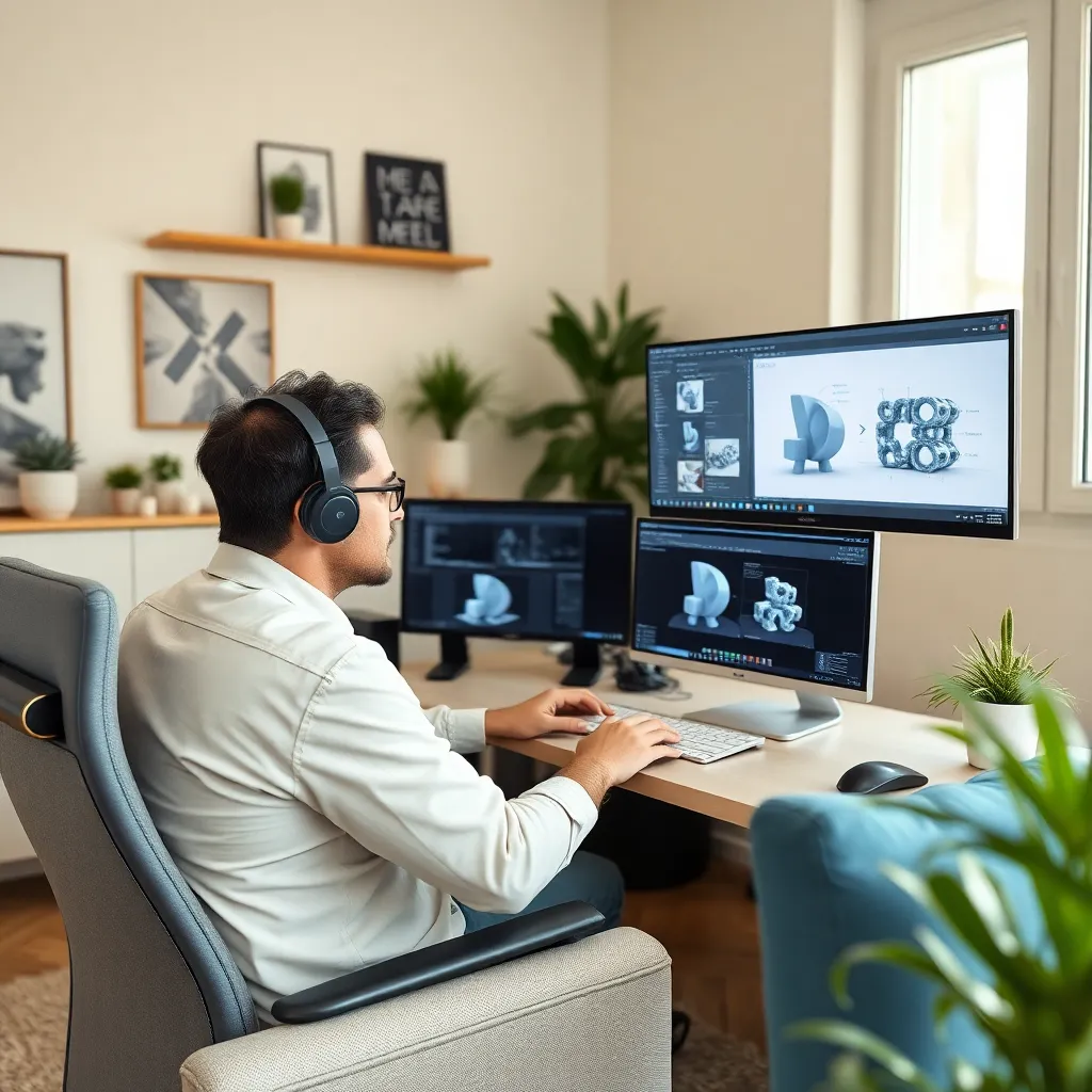 Profesional español trabajando remotamente en proyecto de diseño 3D