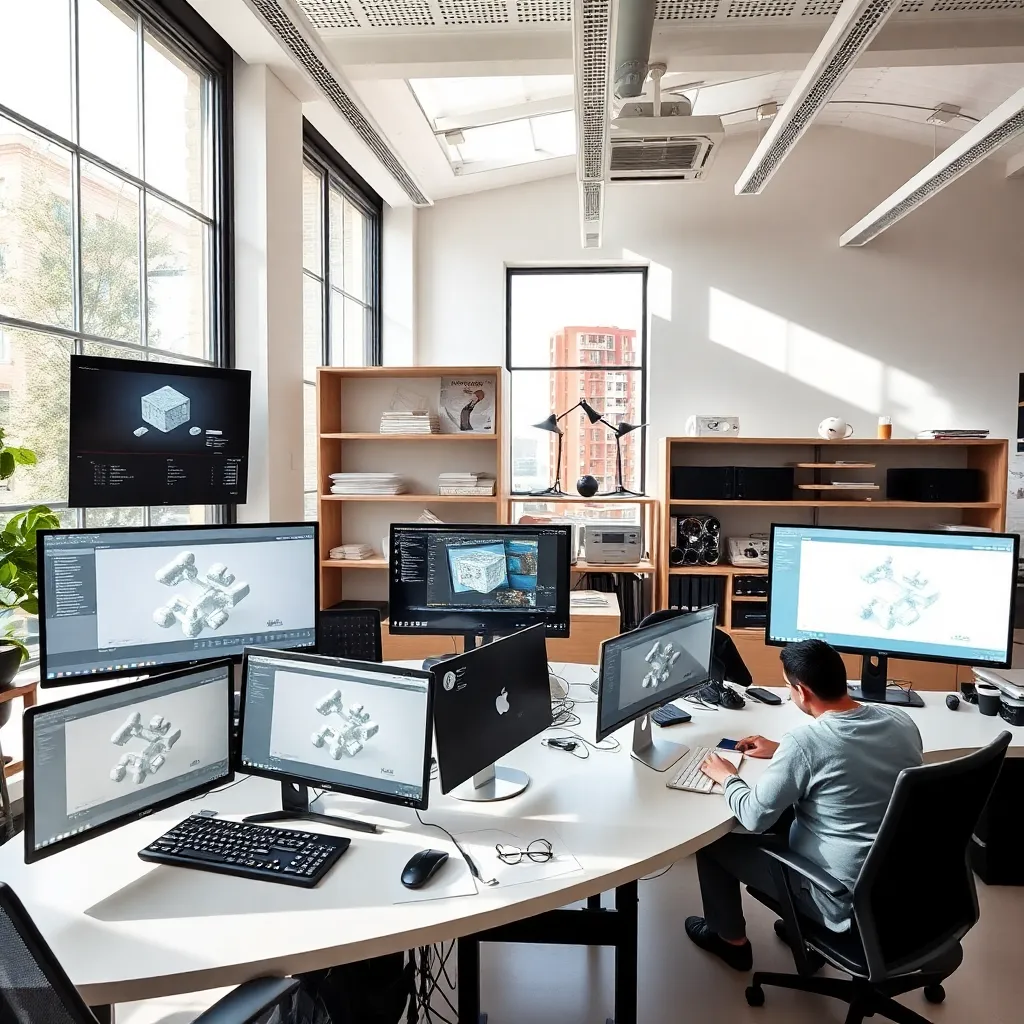 Estudio de diseño español trabajando en un proyecto de composición espacial 3D