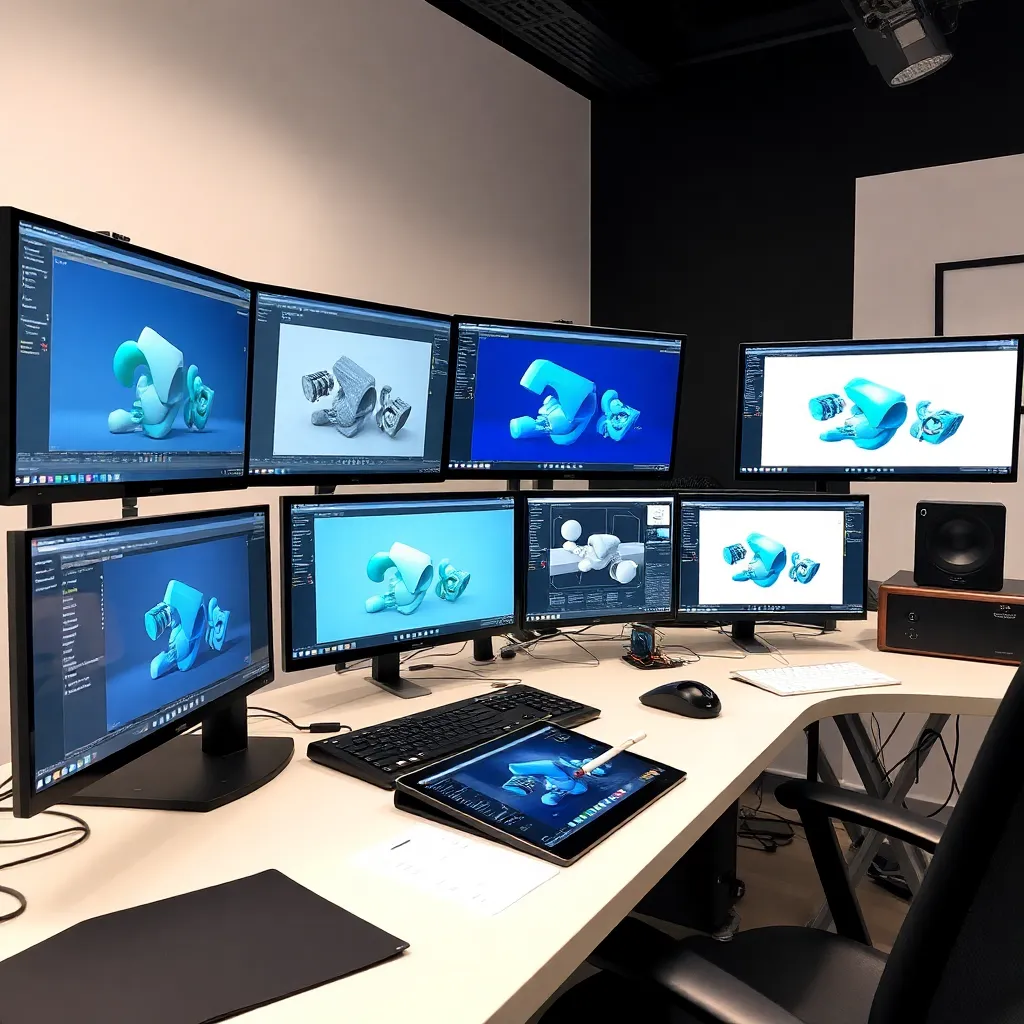 Diseñador trabajando en una composición espacial tridimensional