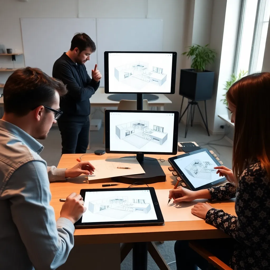 Espacio de trabajo con muestras de diseño 3D inspirado en patrones geométricos españoles